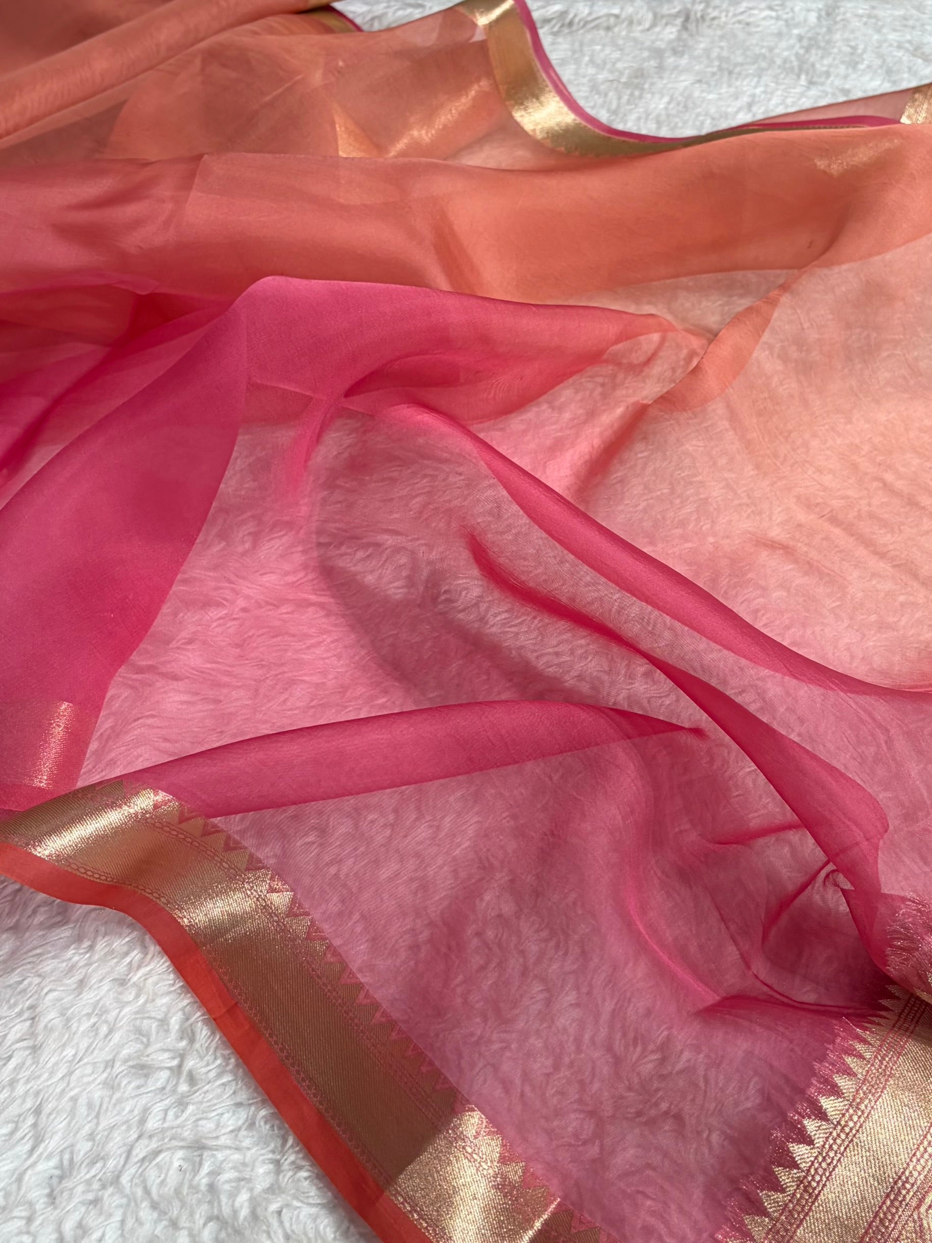 Ombre Rani Pure Organza  Banarasi Silk Saree PO-01