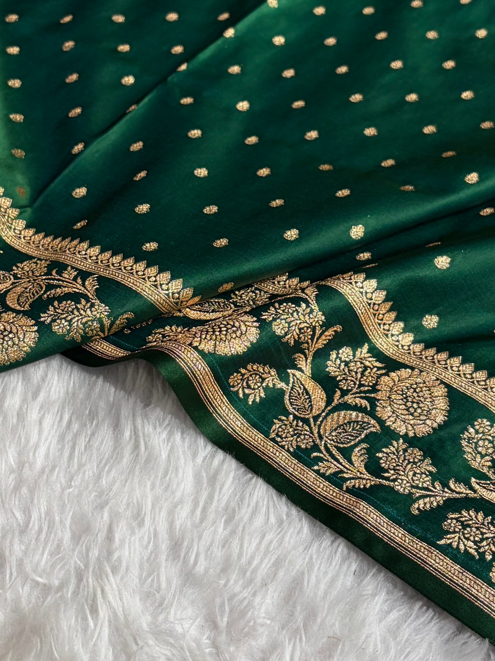 Banarasi Satin Katan Saree With Boota in Bottle Green Shades SK107