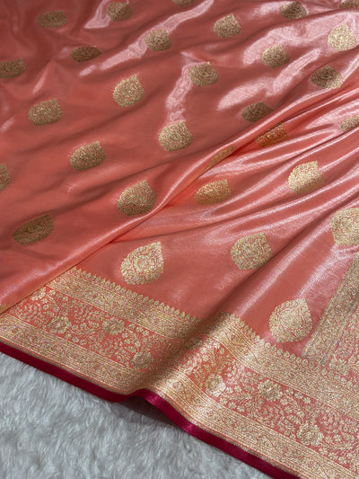 Ultra Light Weight Satin Silk Boota in Peach Shades SS05
