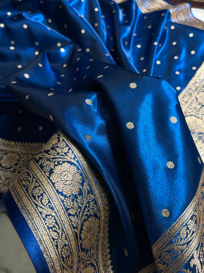 Banarasi Satin Silk Dot Booti in German Blue Shades SS08