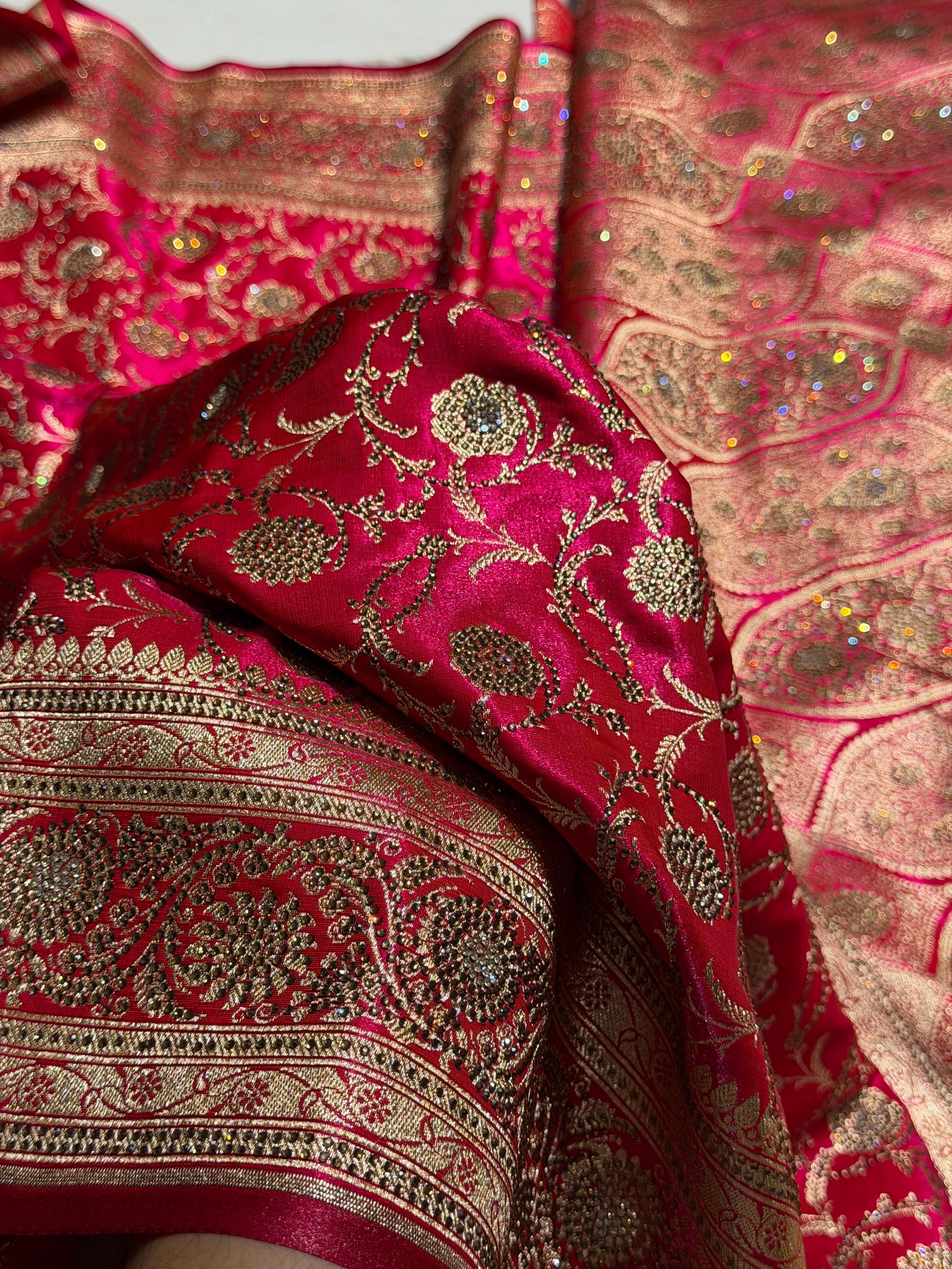 Banarasi Bridal Rani Pink Jaal with Swarovski Stone BSS13 (E)