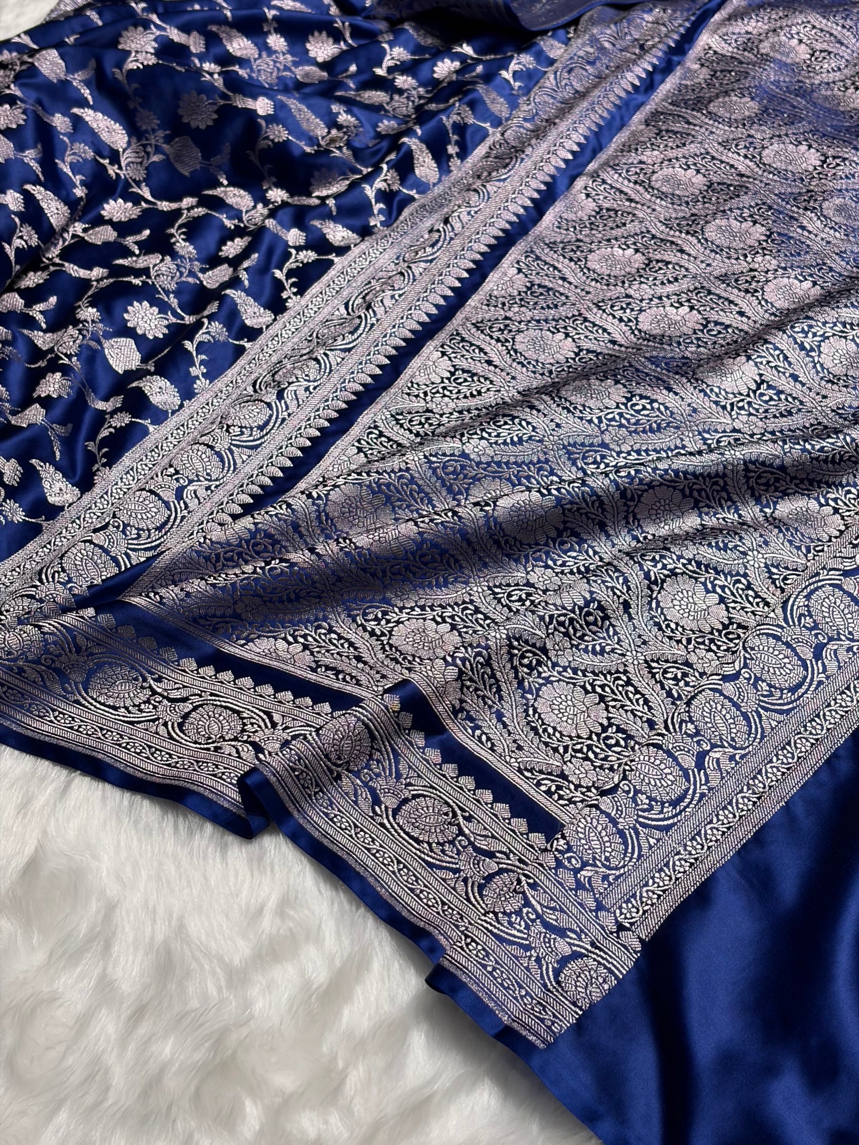 Royal Blue Shades Jaal Mashru Silk Saree MS42