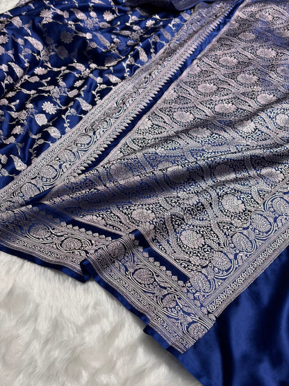 Royal Blue Shades Jaal Mashru Silk Saree MS42