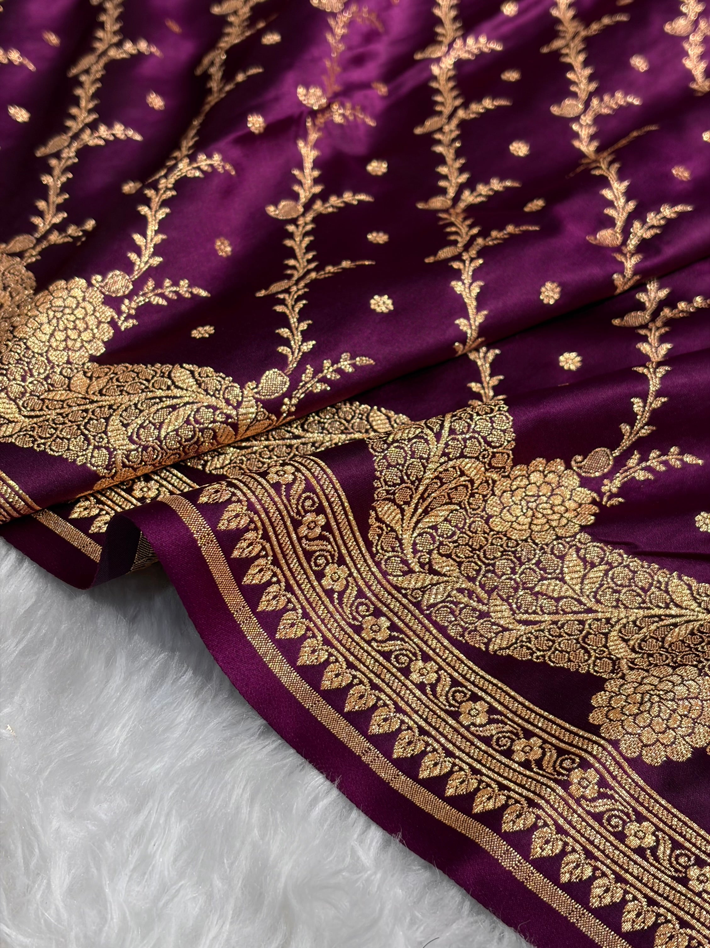 Banarasi Satin Katan Saree With Boota in Wine Shades SK105