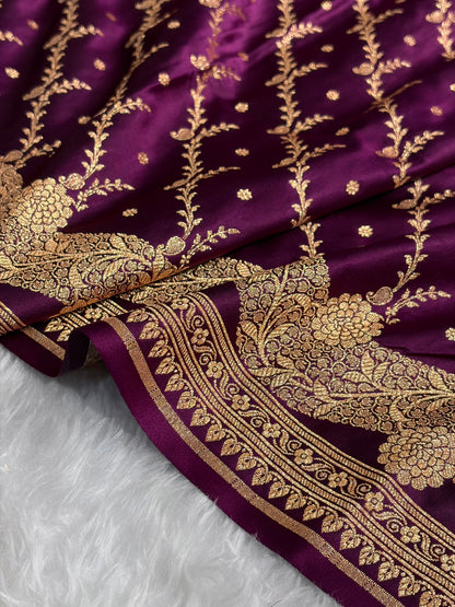 Banarasi Satin Katan Saree With Boota in Wine Shades SK105