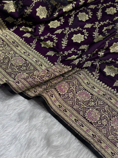 Purple Katan Silk Saree In Boota Floral Motif