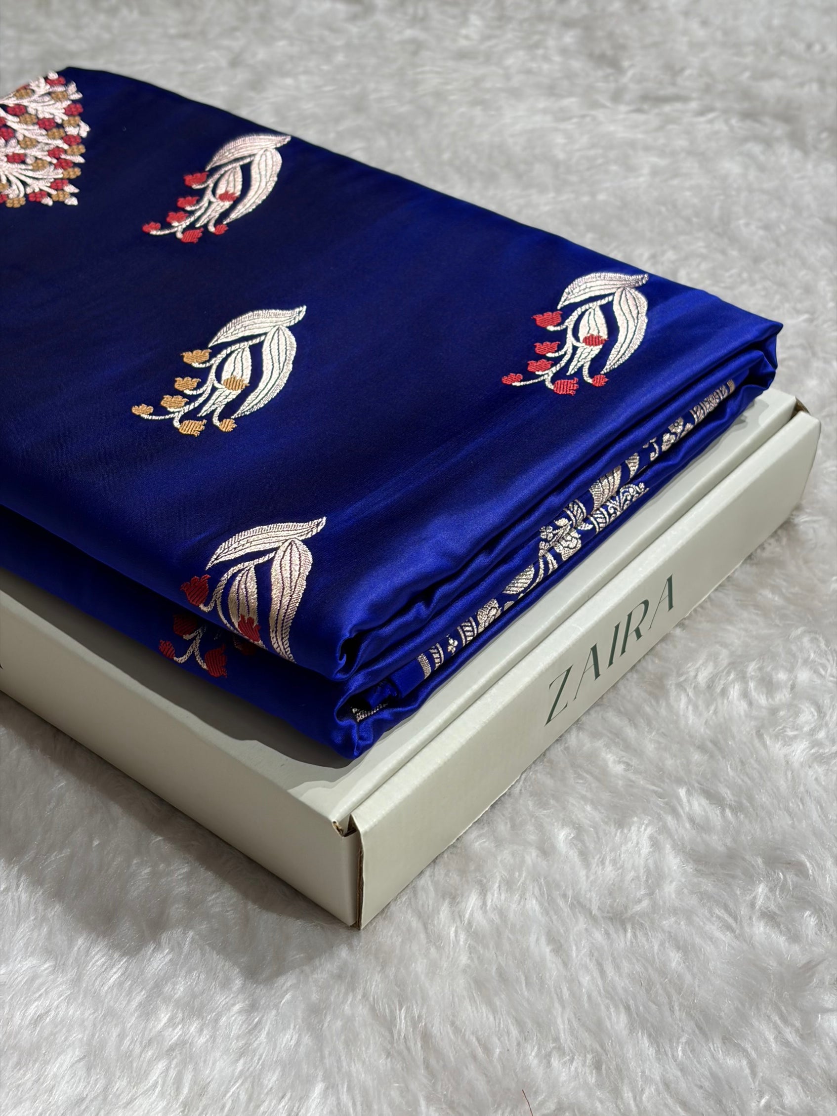 Royal Blue Shades Banarasi Boota Pattern Minakari Floral Mashru Silk Saree MSM-121