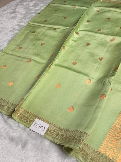 Pista Shade Handwoven Pure Katan Raw Mango Silk RM-06