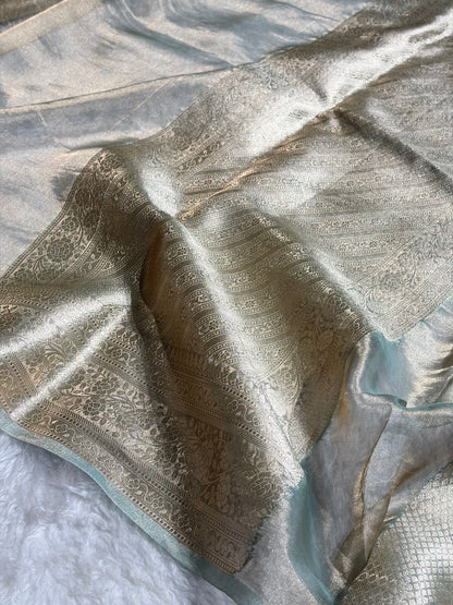 Pista Gold Shades Pure Tissue Silk Saree with Brocade Blouse PT-08