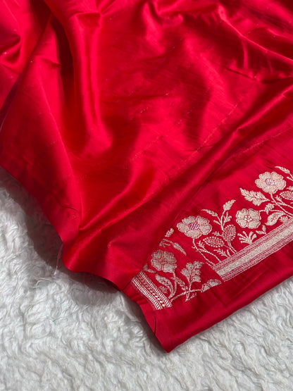 Red Boota With Floral Border Mashru Silk Saree MSM-86