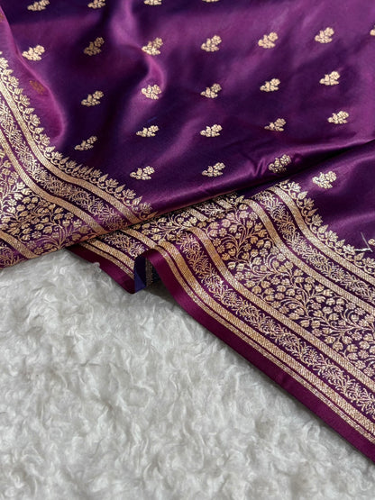 Banarasi Satin Katan Saree With Boota in Cross Wine Shades SK89