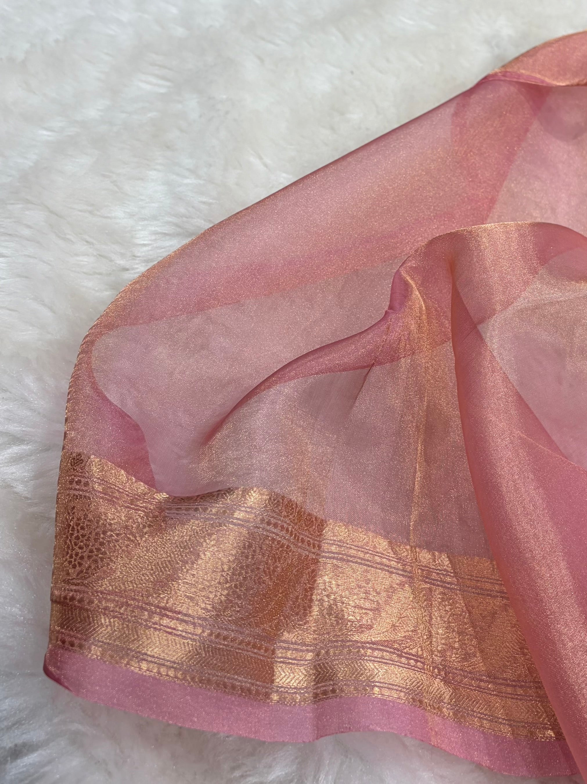 Baby Peach Bananasi Floral Shades Pure Tissue Silk Saree PT-47