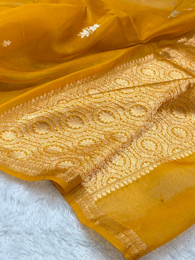 Banarasi Pure Organza Rustic Orange Shades Banarasi Silk Saree PO-34