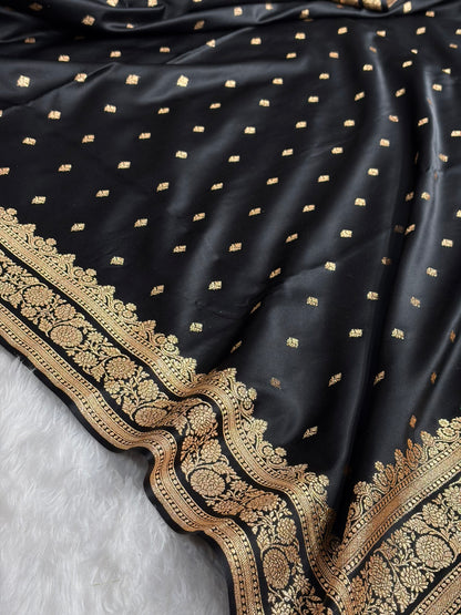 Banarasi Black Shades Booti Pattern Satin Katan Silk Saree SK51