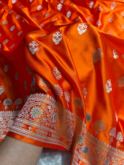 Orange Shades Bananasi Minakari Floral Border Boota Mashru Silk Saree MCS66