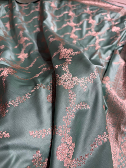 Sea Green Shades Banarasi With Floral Border Mashru Silk Saree MSM-127