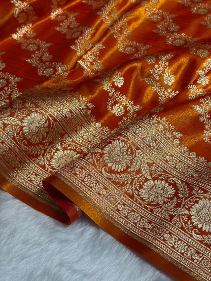 Fire Gold Shades Banarasi Satin Silk Saree SS32