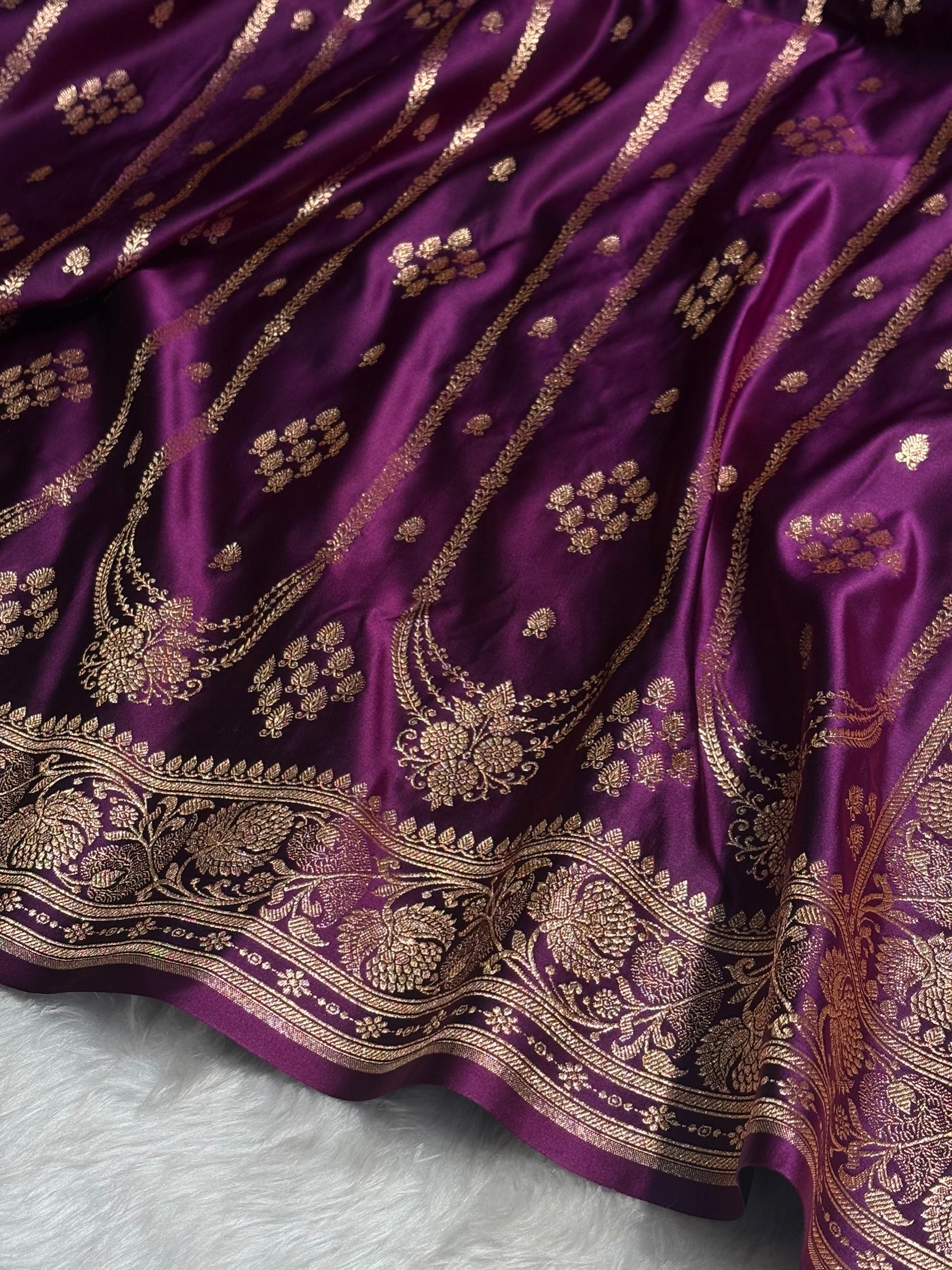 Wine Floral Boota Pattern Satin Katan Silk saree SK39