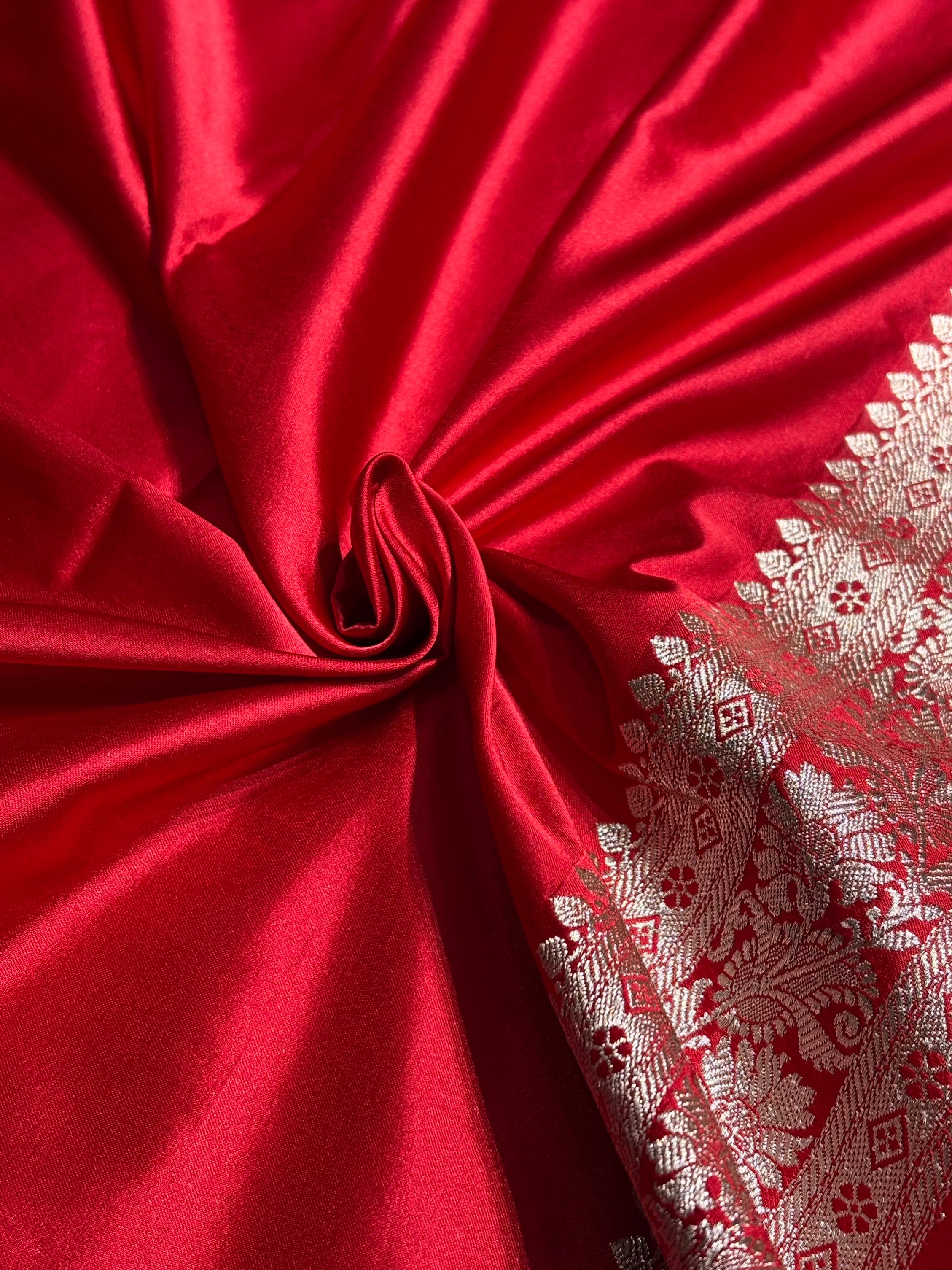 Ruby Red Shades Boota Motif Mashru Silk Saree MS09