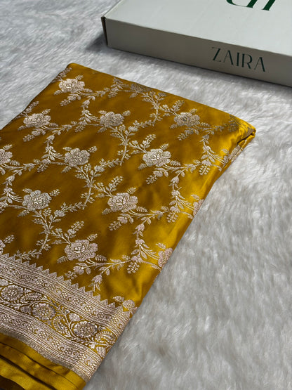 Mustard Floral Jaal Mashru Silk Saree  MS28