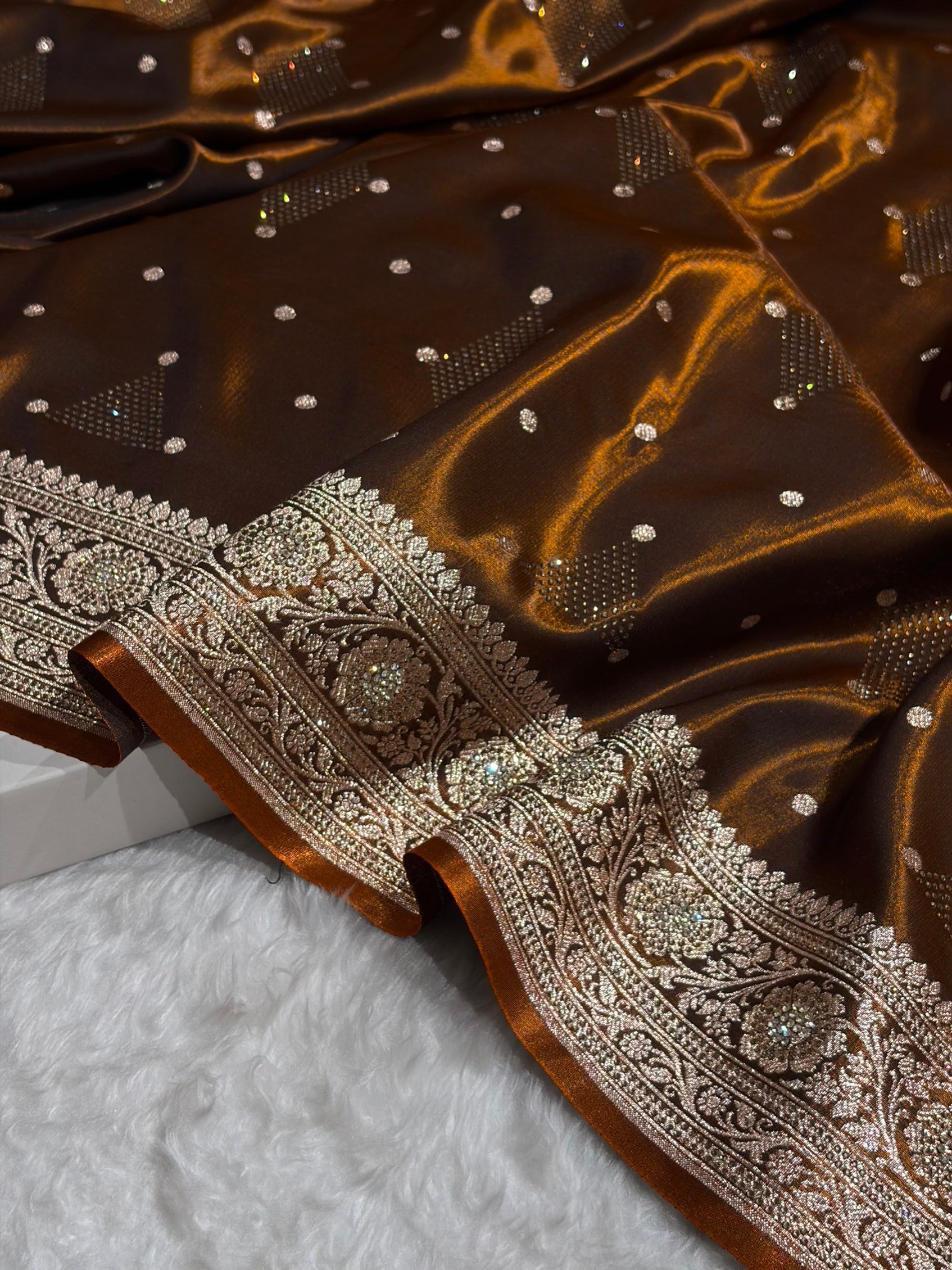 Satin Silk Dot Booti in Rust Shades with Swarovski work BSS08