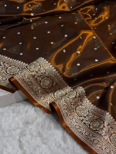 Satin Silk Dot Booti in Rust Shades with Swarovski work BSS08