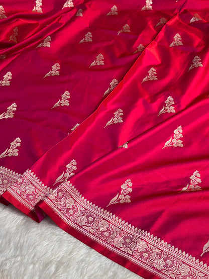 Reddish Magenta With Floral Border Mashru Silk Saree MSM-97