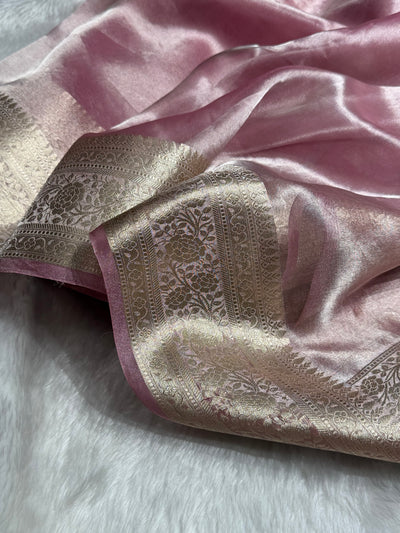 Baby Pink Shades Pure Tissue Silk Saree with Brocade Blouse PT-08