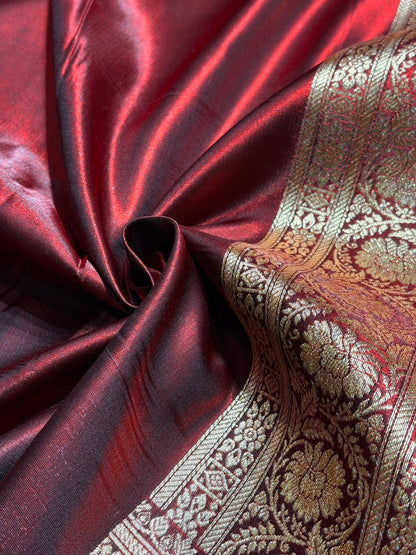 Maroon Shades Banarasi Satin Silk Saree SS32