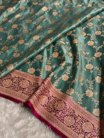 Banarasi Satin Katan Saree Contrast Rama / Rani Shades SK132