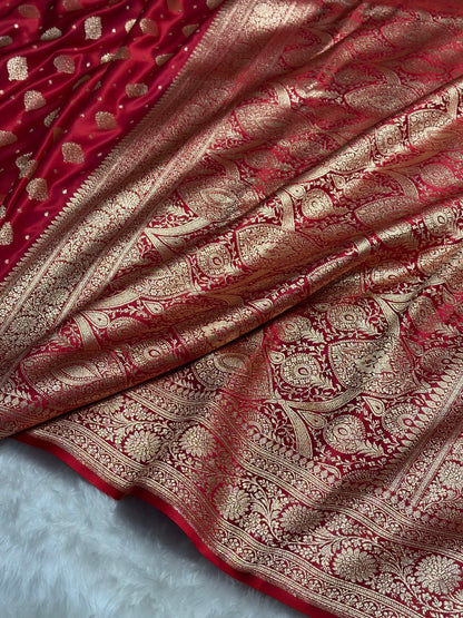 Red Unique Boota Pattern Satin Katan Silk Saree SK69