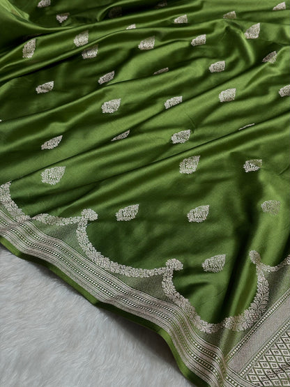 Mehendi Green Shades Scallop Mashru Silk Saree MS20