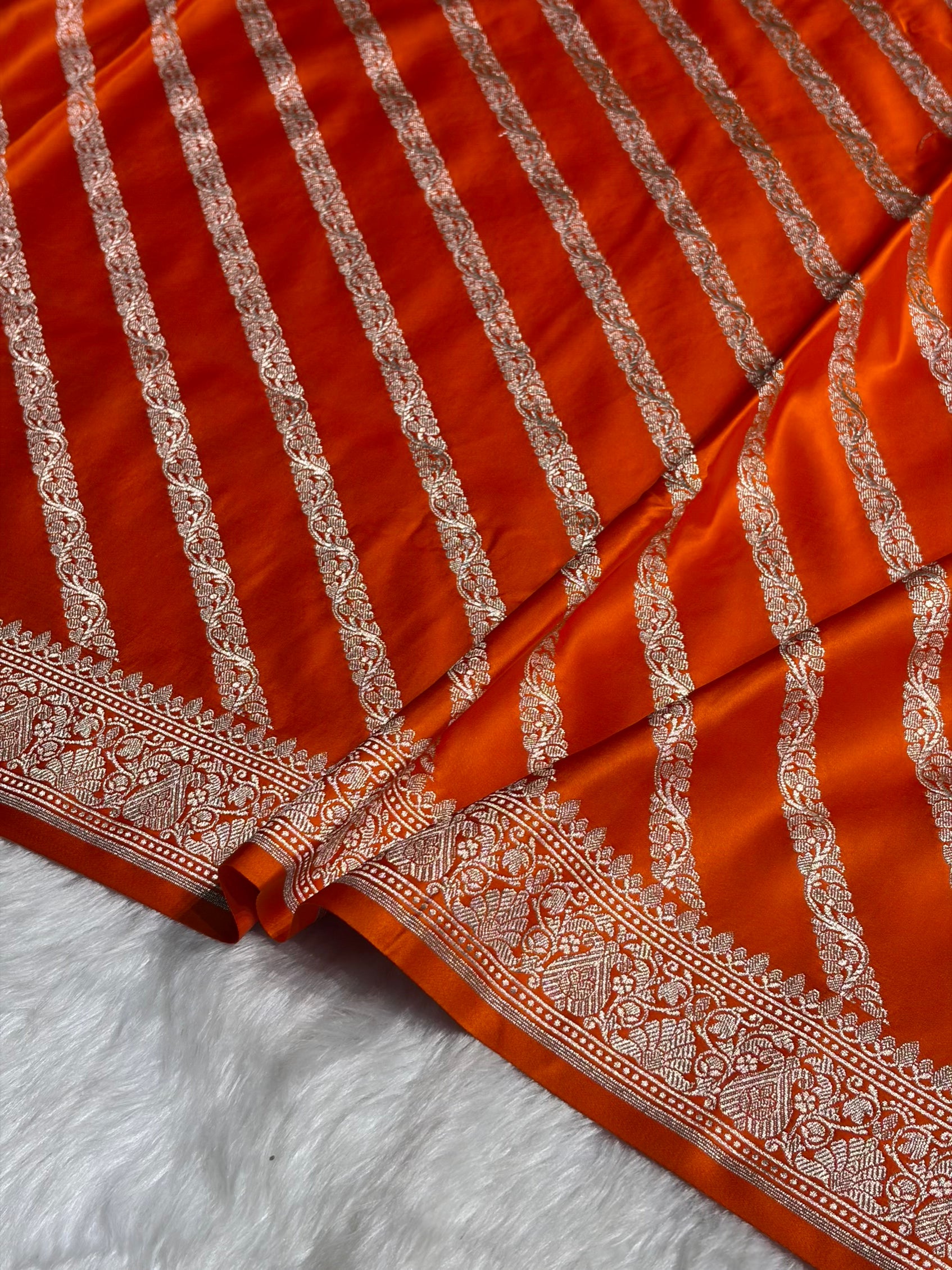 Orange With Floral Border Mashru Silk Saree MSM-98