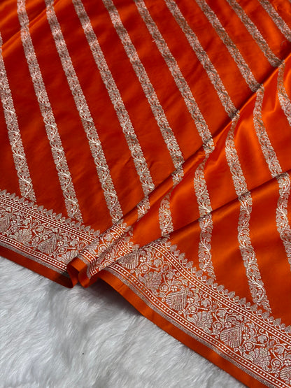 Orange With Floral Border Mashru Silk Saree MSM-98