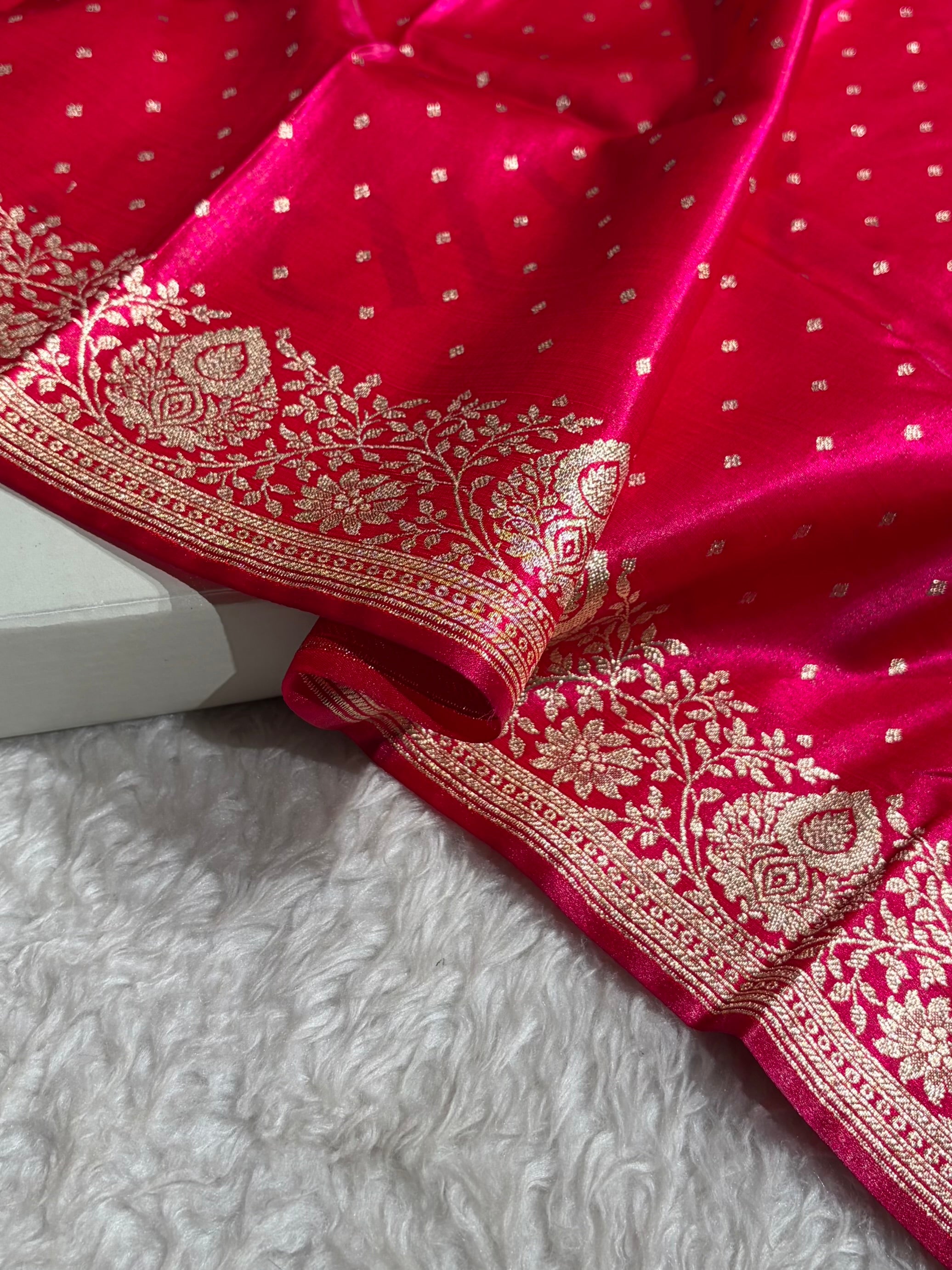 Satin Silk Saree Floral Boota in Cross Rani Shades SS28