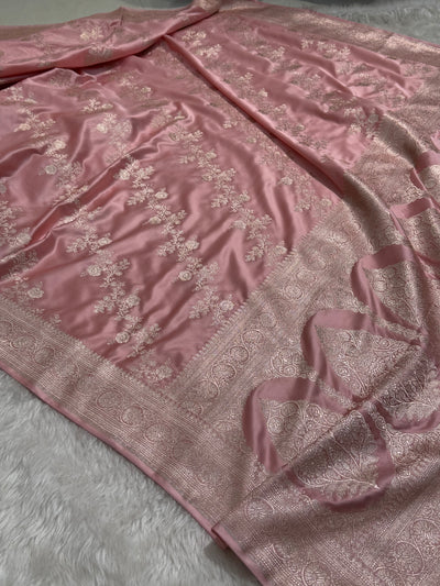 Blush Pink Banarasi Cross Mashru Silk Saree MCS01
