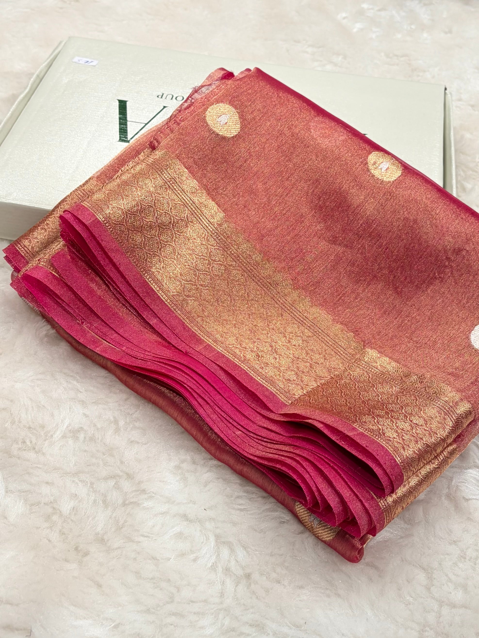 Peach Bananasi Floral Shades Pure Tissue Silk Saree PT-40