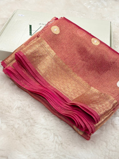 Peach Bananasi Floral Shades Pure Tissue Silk Saree PT-40