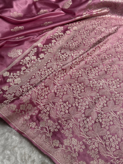 Banarasi Mauve Pink Shades With Floral Border Mashru Silk Saree MCS83