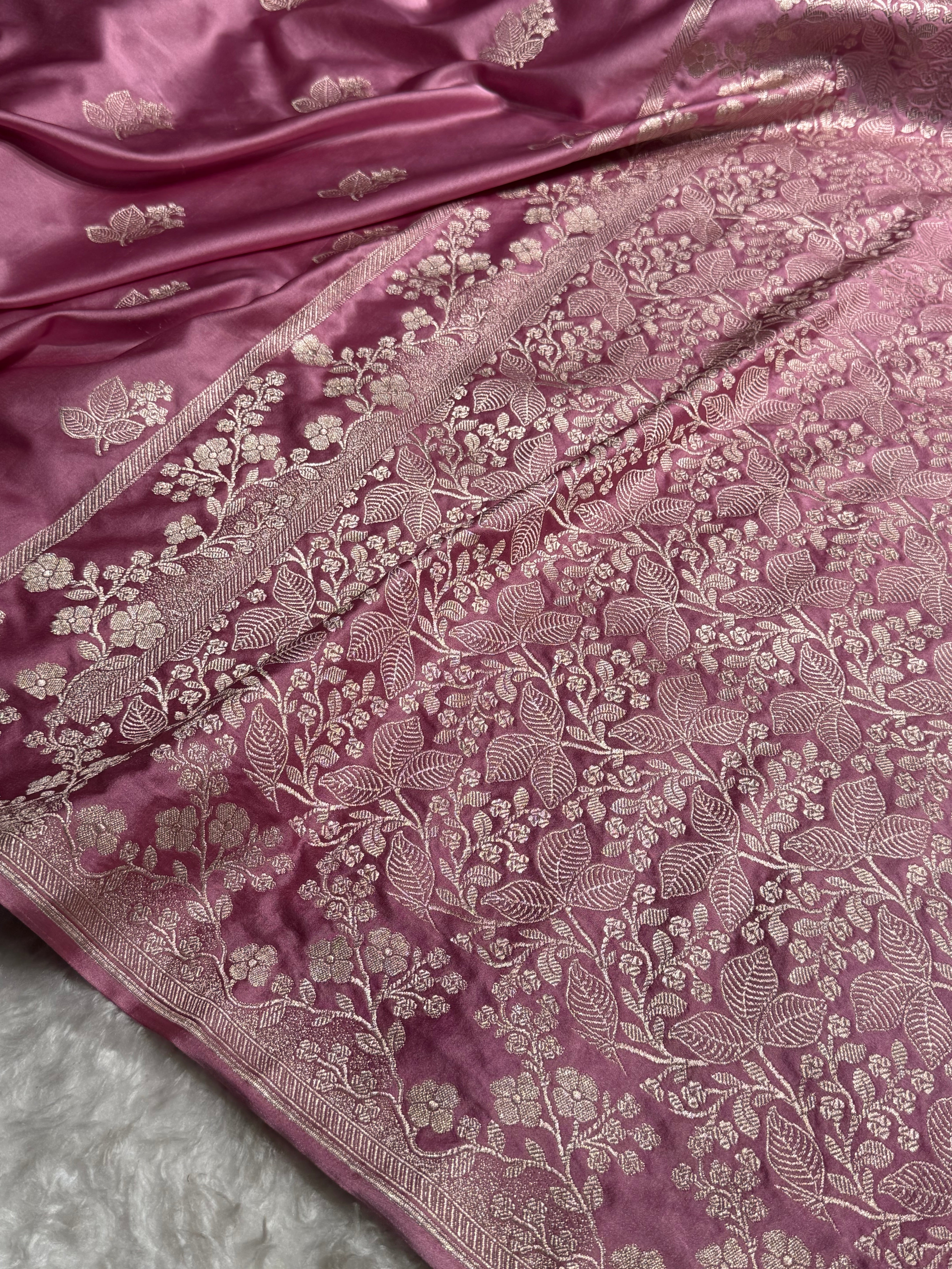 Banarasi Plain Mauve Pink Shades Mashru Silk Saree MS83