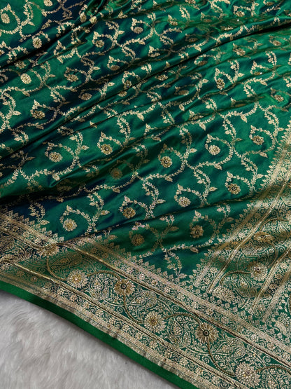 Banarasi Mehandi Booti Pattern With Swarovski Stone Work Satin Katan Silk Saree BSK55
