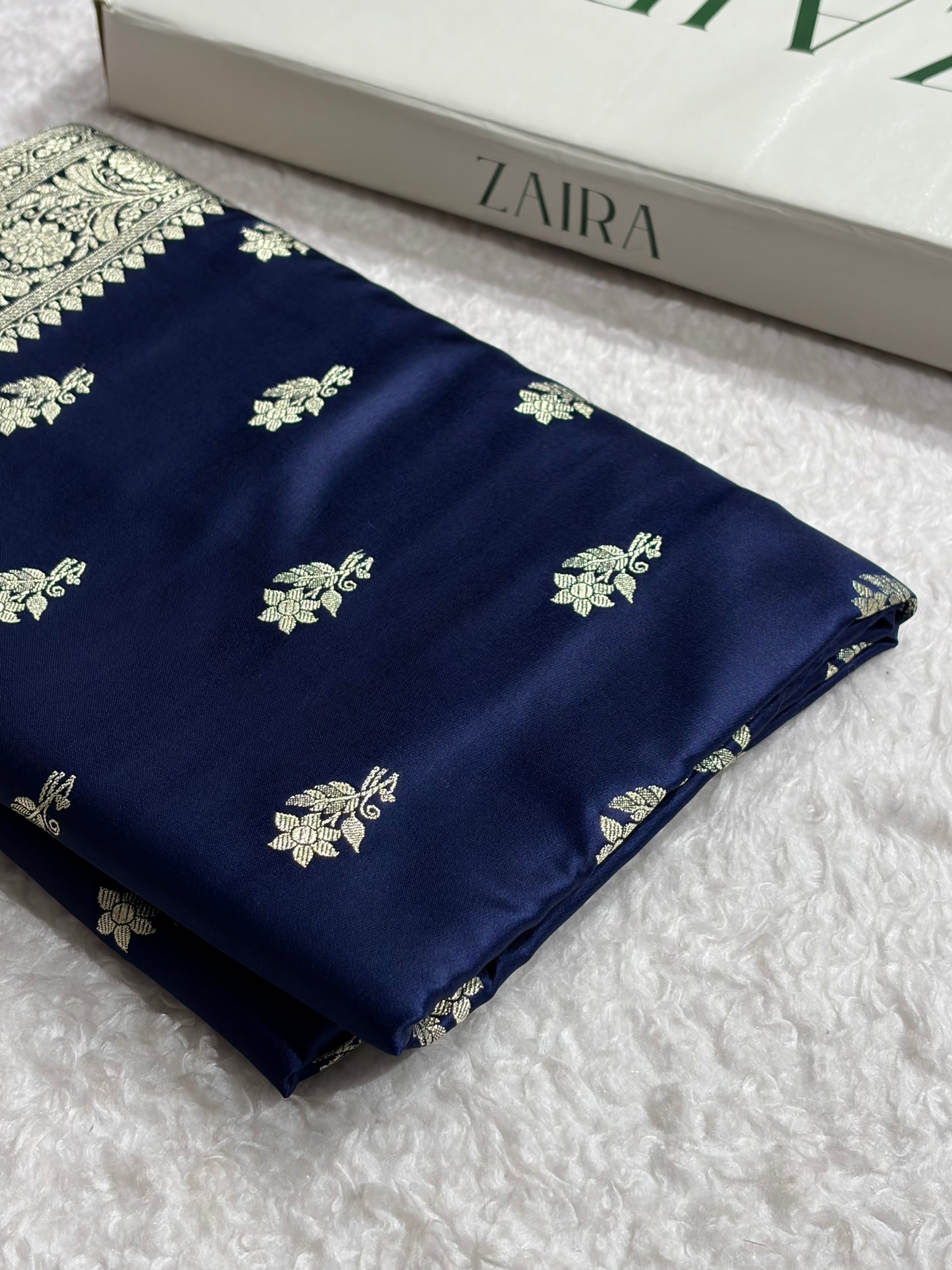 Navy Blue Shades Banarasi Boota Pattern Floral Mashru Silk Saree MSM-120