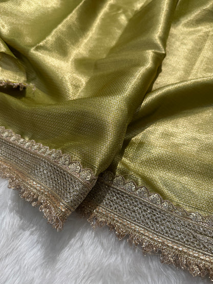 Semi Pure Tissue Silk Saree with Gotta Patti in Apple Green Shades TGP06