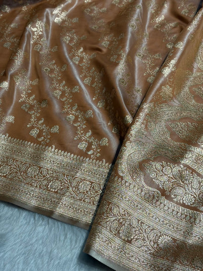 Tusser Shades Banarasi  Cross Jaal Satin Silk Saree SS11