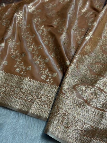 Tusser Shades Banarasi  Cross Jaal Satin Silk Saree SS11