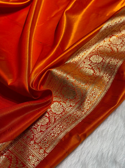 Fire Gold Shades Banarasi Satin Silk Saree SS32