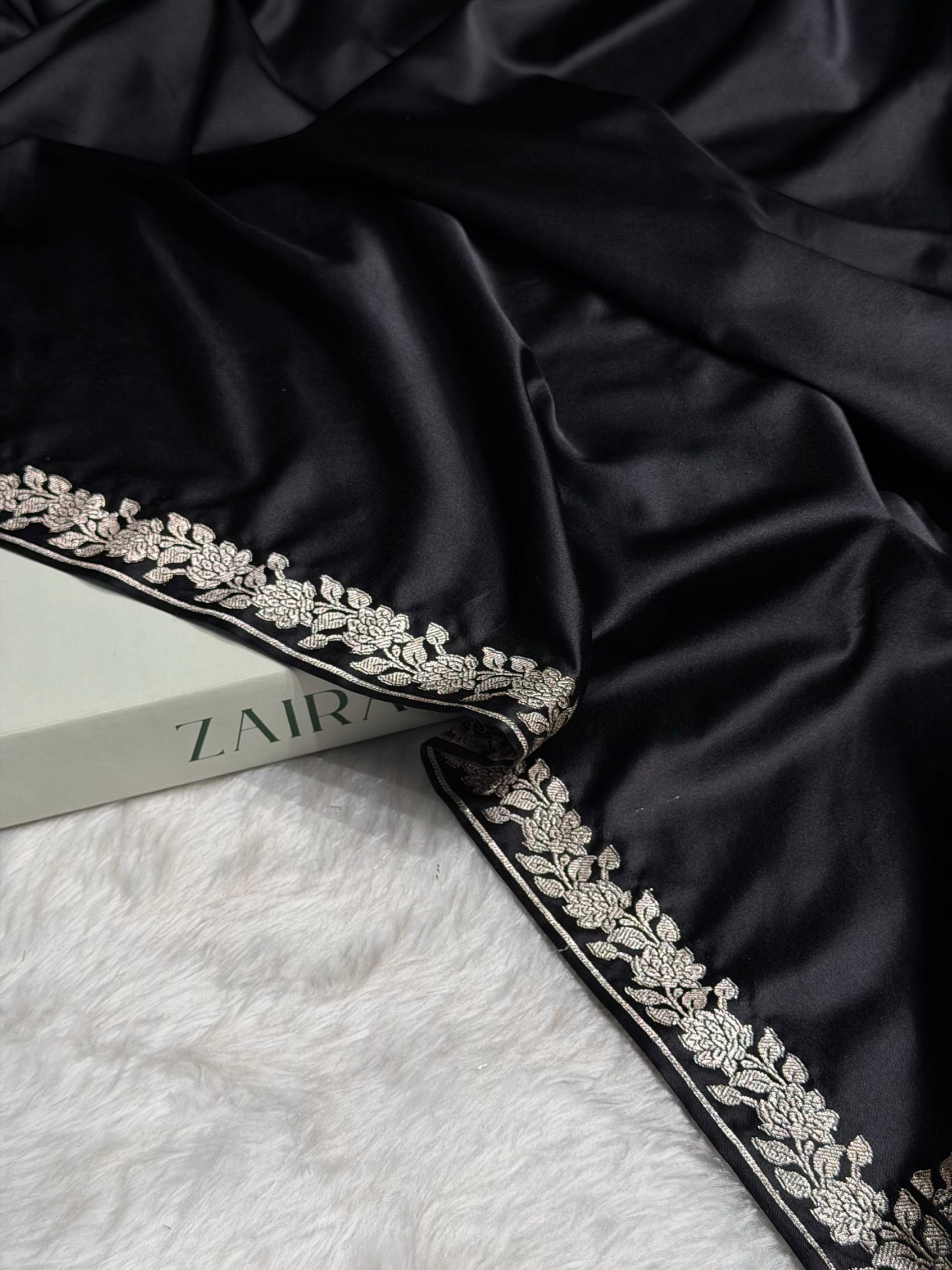 Black With Floral Border Mashru Silk Saree MS80