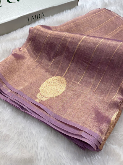 Lavender Bananasi Floral Shades Pure Tissue Silk Saree PT-41