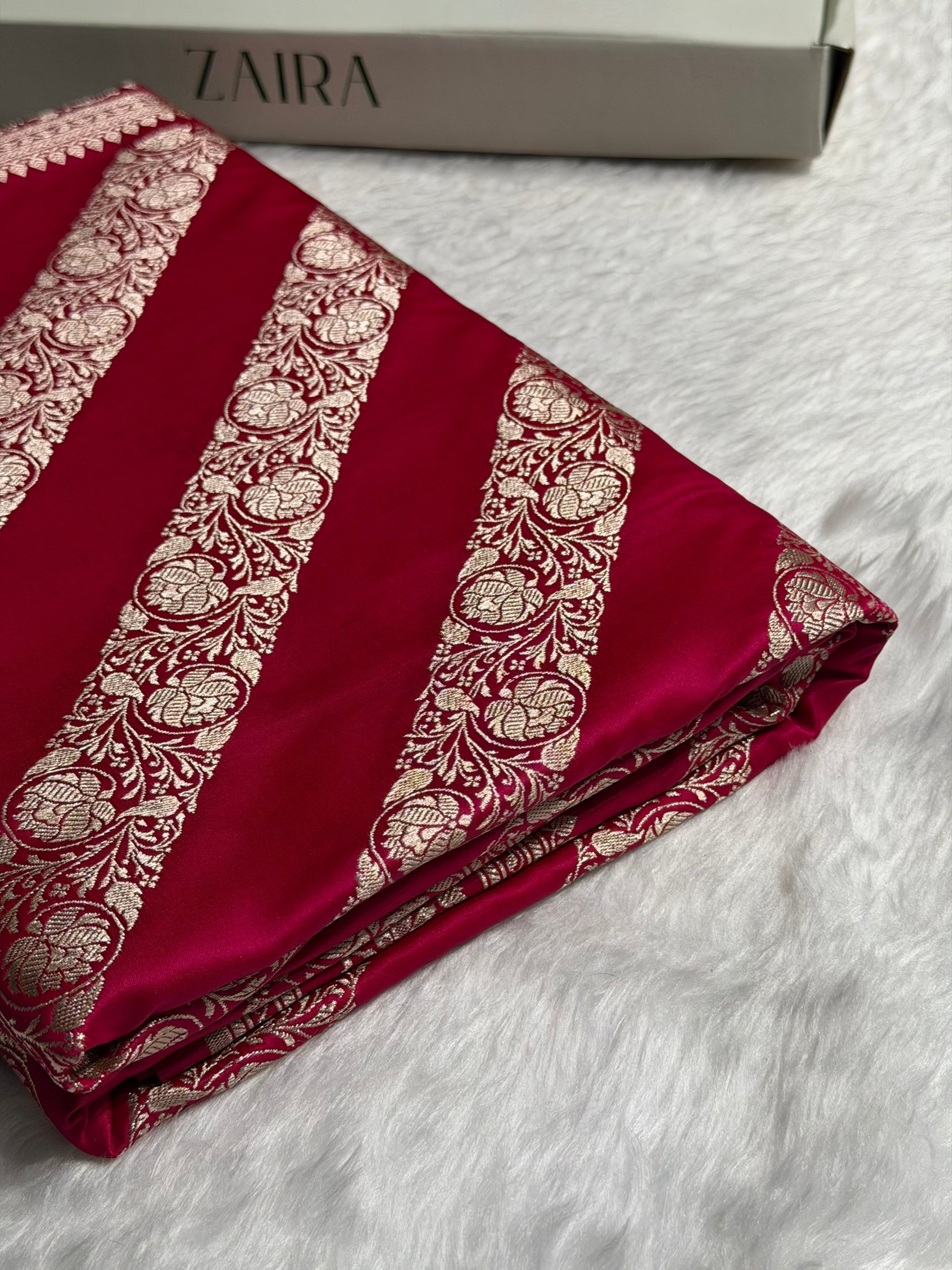 Rani Shades Banarasi Cross Pattern Floral Mashru Silk Saree MSM-102