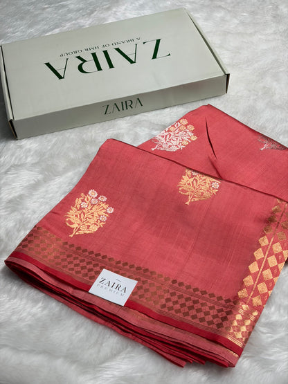 Dusty Peach Shades Meena Boota Handwoven Pure Paper Silk RM-02